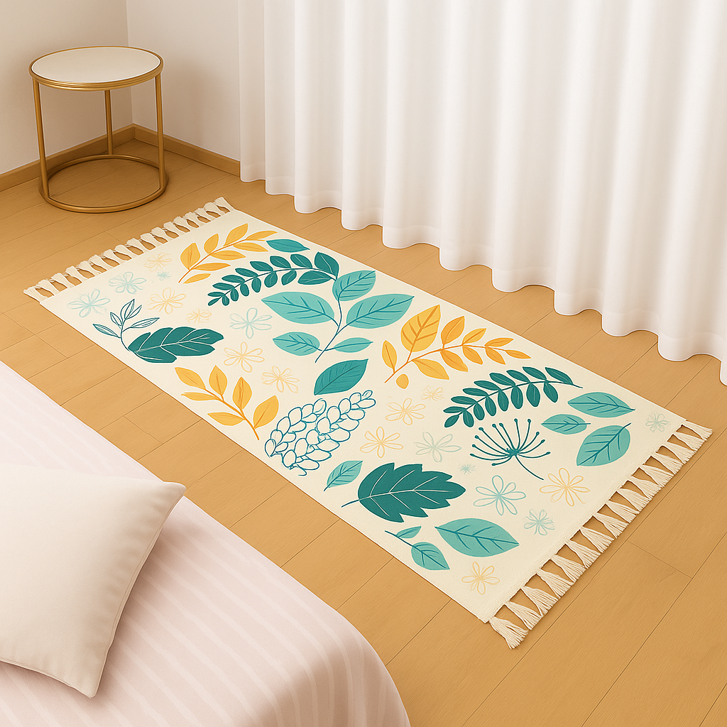Bajada De Cama 60x130cm De Lino Grueso Con Diseño Floral 745-2