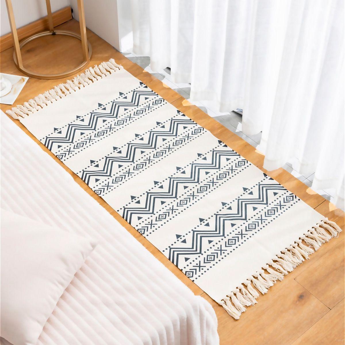 Bajada De Cama 60x130cm De Lino Grueso Con Diseño Étnico 744-1