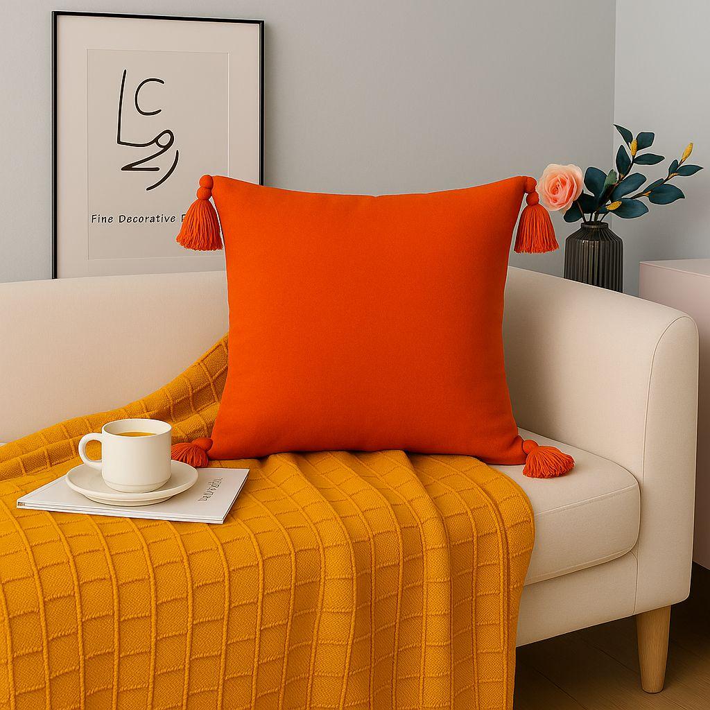 Funda Decorativa 45x45 cm | Naranja y Borlas Chic - 615-2
