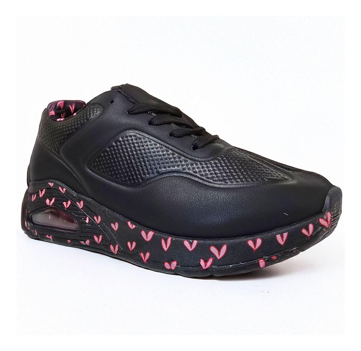 Zapatillas Urbanas Mujer | Negro con Diseño de Corazones - 7698-0