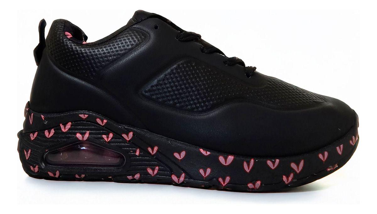 Zapatillas Urbanas Mujer | Negro con Diseño de Corazones - 7698-1