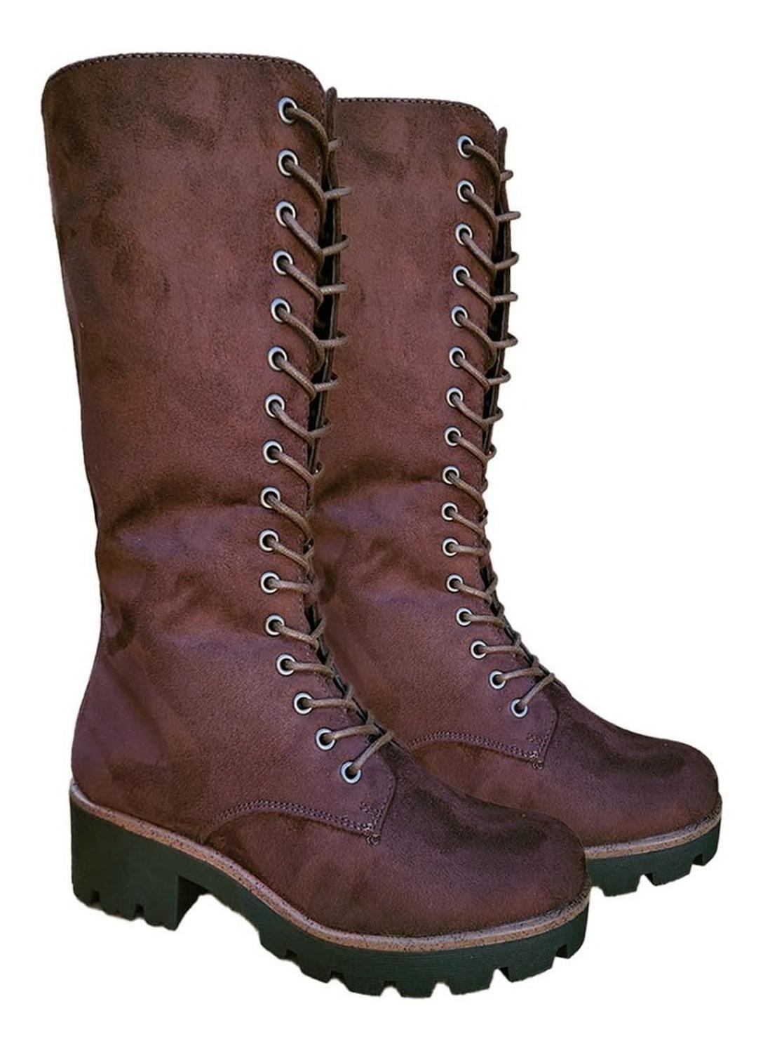 Botas Largas Bucaneras De Gamuza Mujer Casual Marrón - 7130-2