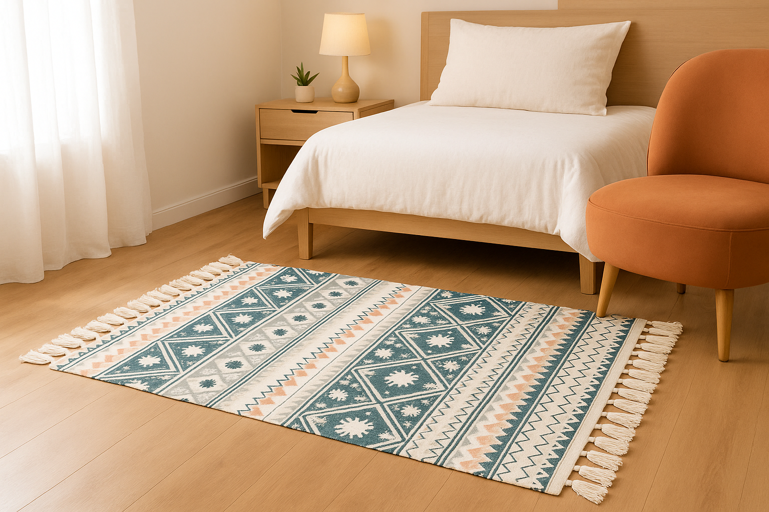 Bajada De Cama 60x90cm Lino Con Diseño Étnico Colorido 739-2