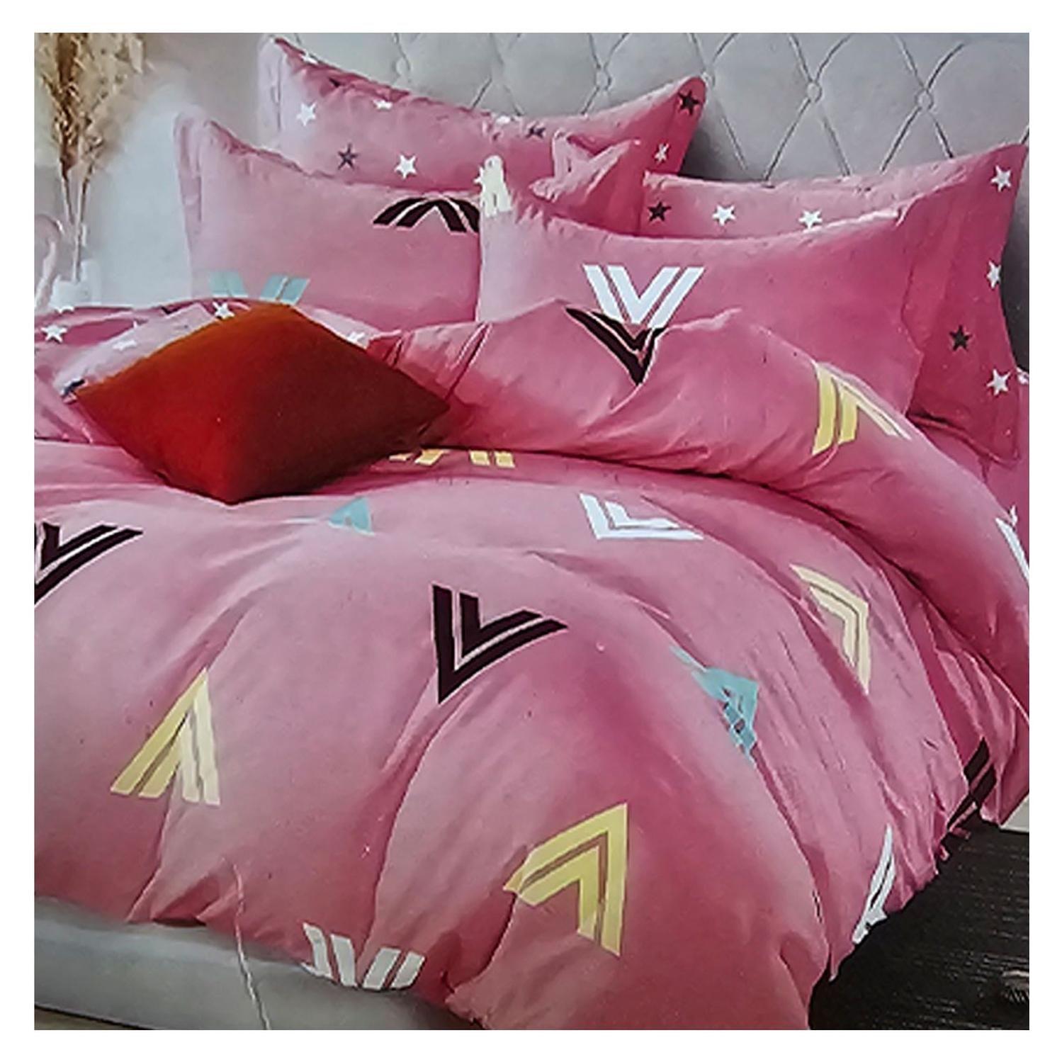 Sabana 800 Hilos 2.0 Plazas Estilo Americano Rosa Triangulos-0
