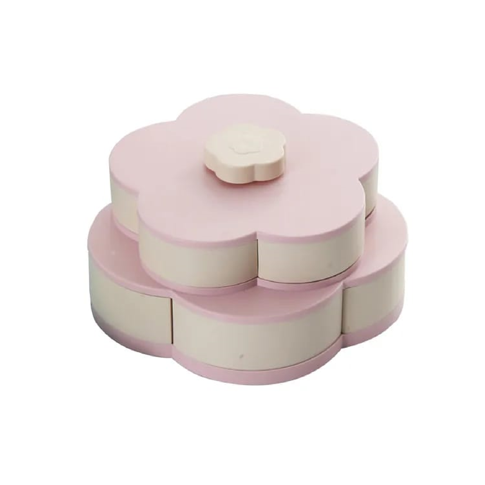 Dispensador Flor De Picoteo 10 pétalos , Dos Capas Giratorio Doble, Rosado-0