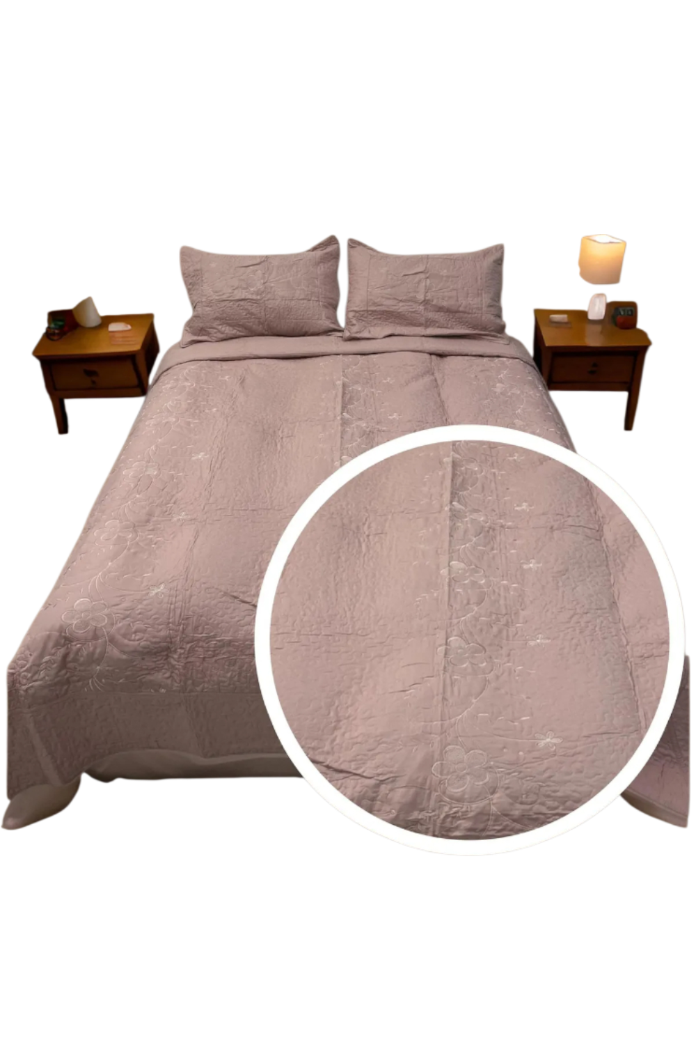 Cubrecama Quilt Verano Flores Bordadas King ROSA-0
