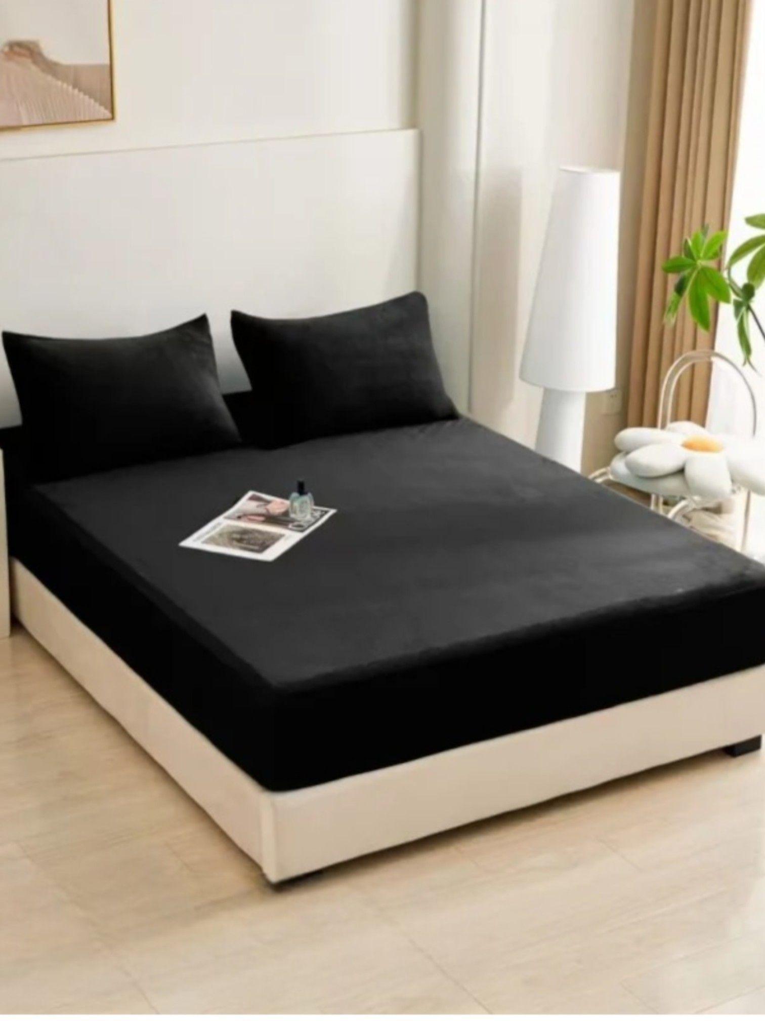 CUBRECOCLCHON PLUSH IMPERMEABLE 2 PLAZAS COLOR NEGRO-1