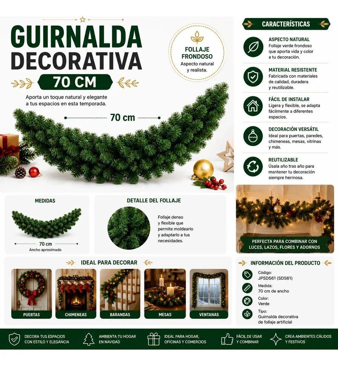 Guirnalda Navide a Pino Verde 70 Cm Decoraci n Navidad-1