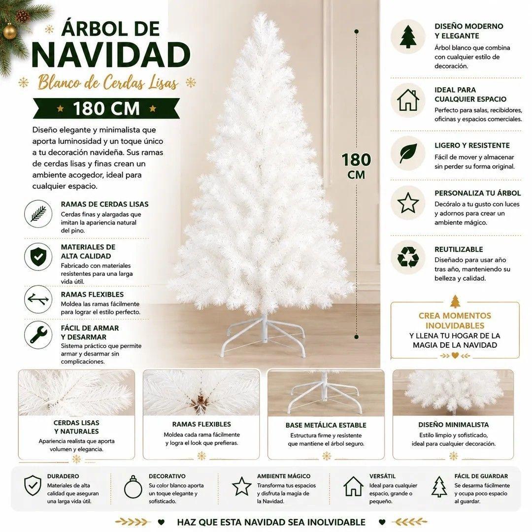 Arbol De Navidad de 180 cm Color Blanco SDS78 Punta de Aguja-1