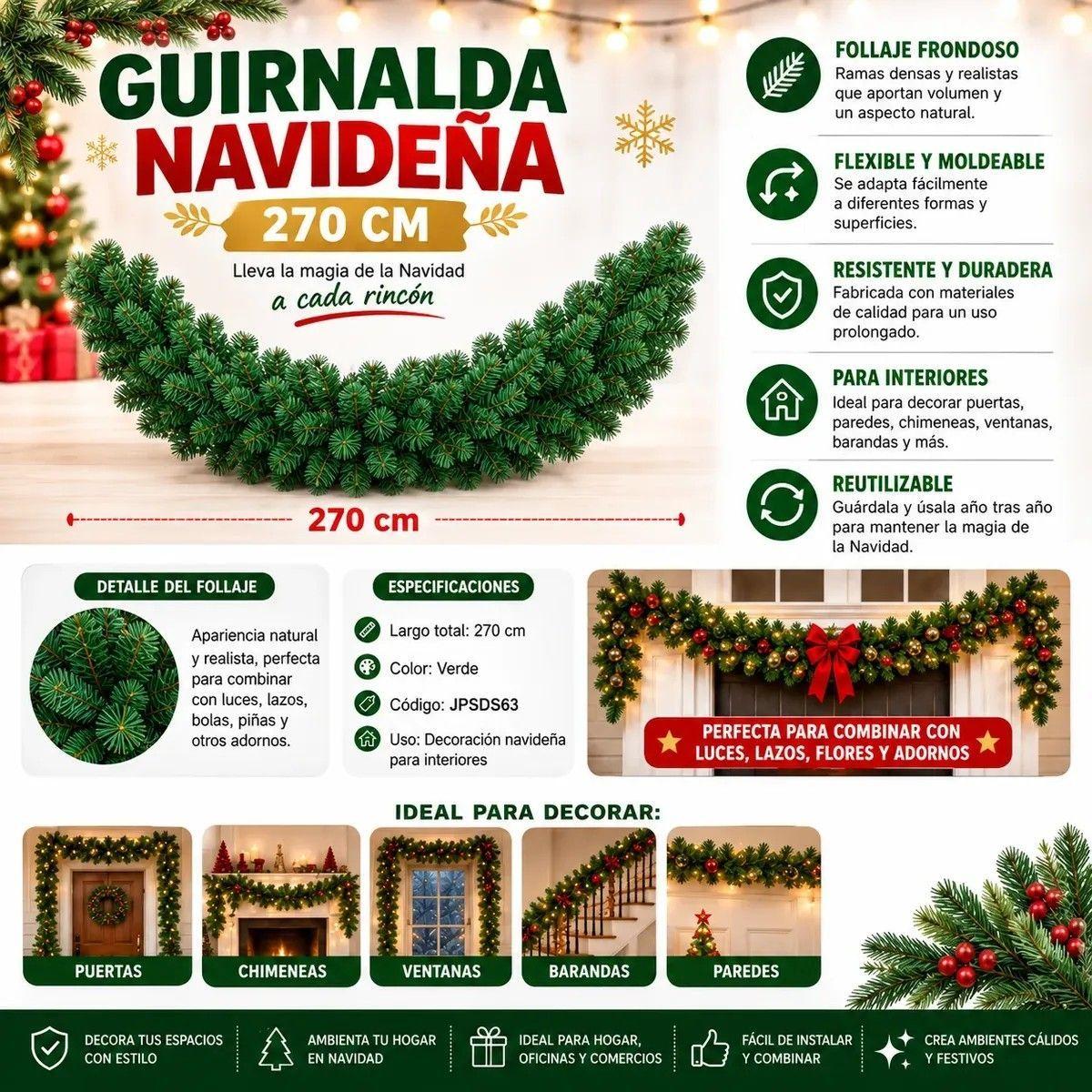 Guirnalda Navidena Pino Verde 270 Cm Decoracion Navidad-1