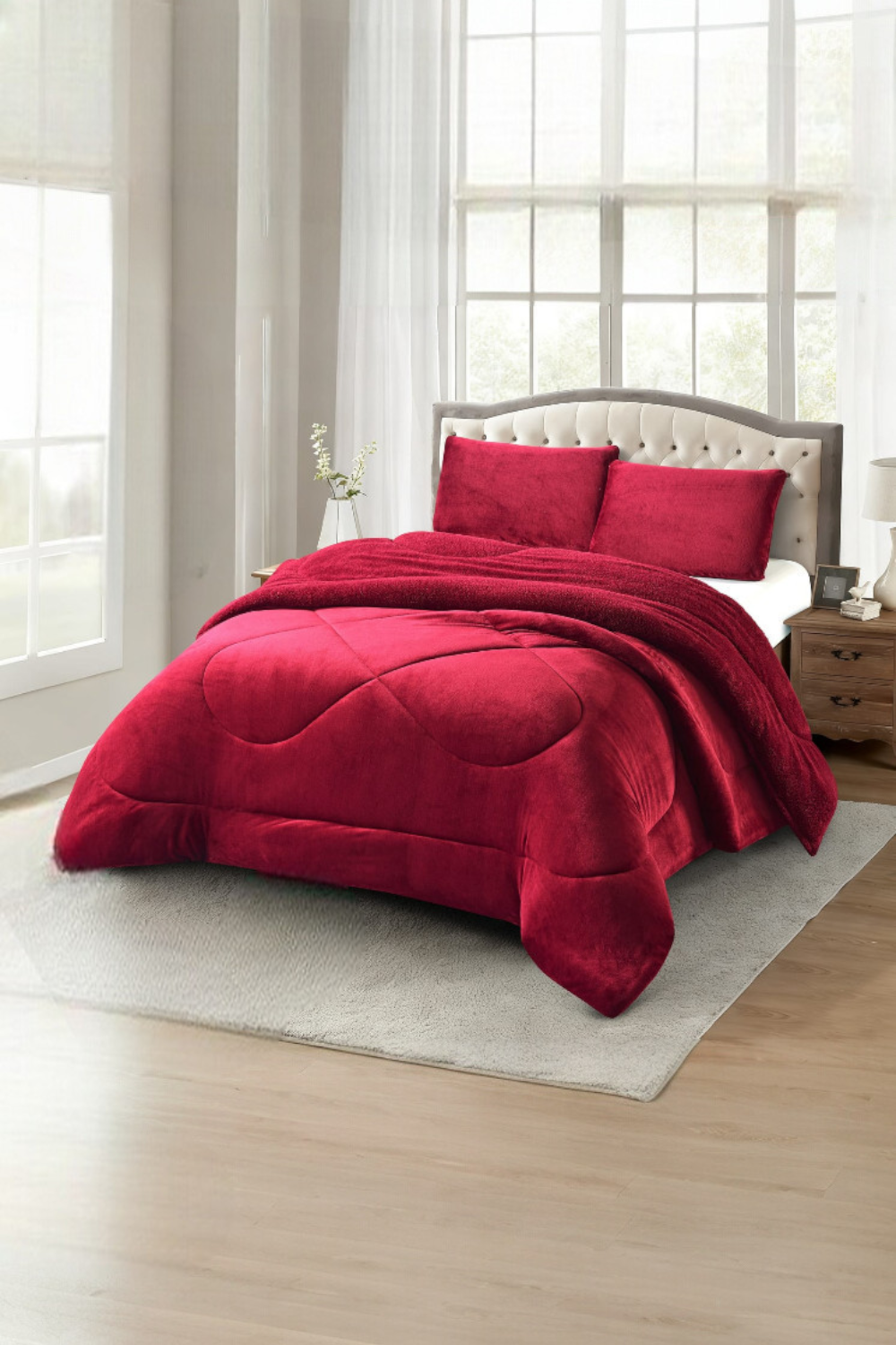 COBERTOR DE INVIERNO PLUSH LISO 2 PLAZAS ROJO-1