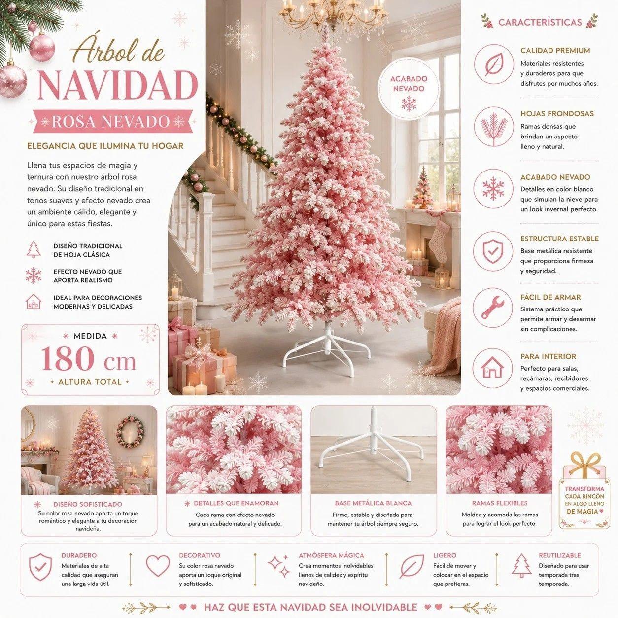 Arbol Pino De Navidad Rosa Nevado 180CM SDS64-1