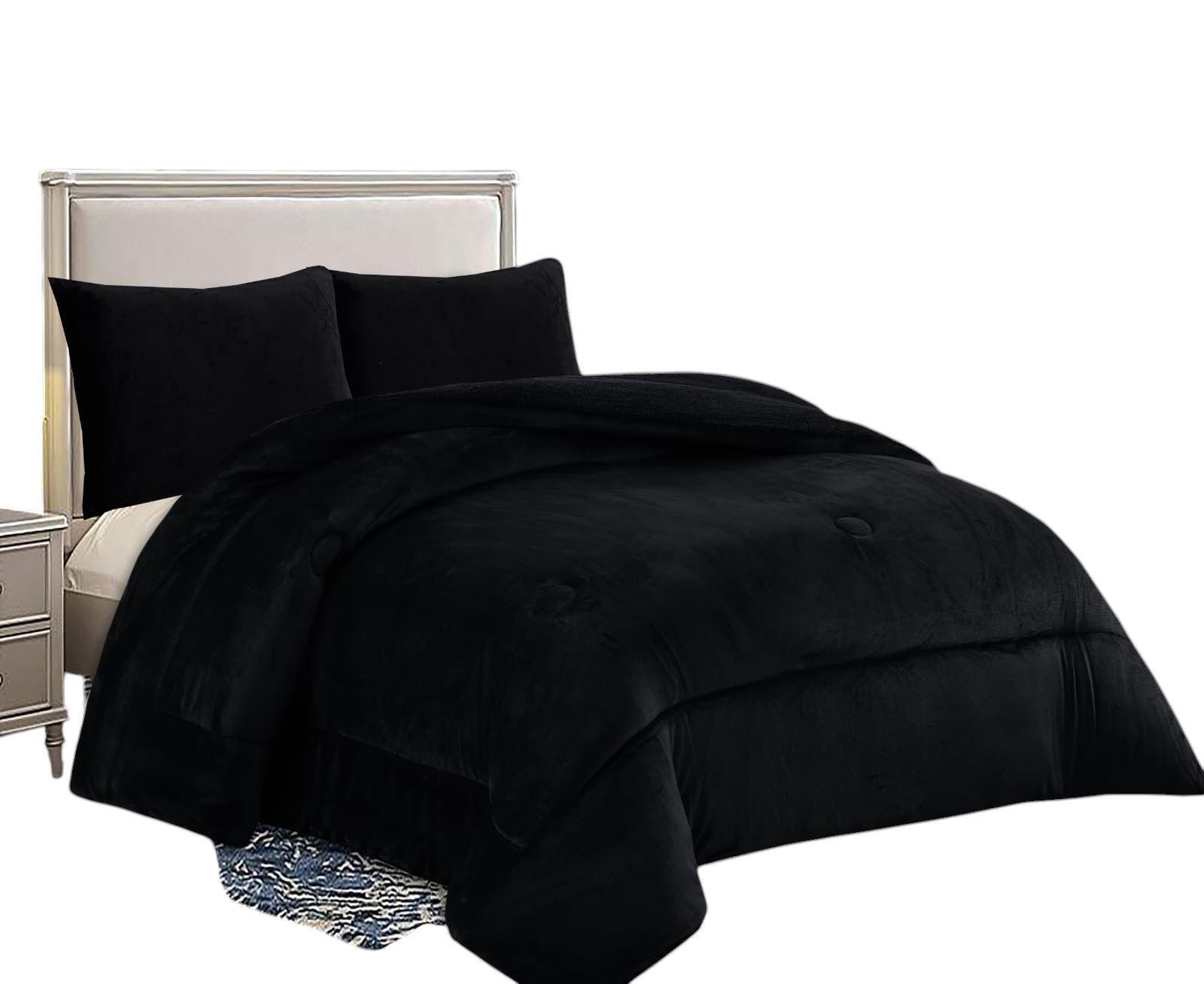 COBERTOR DE INVIERNO PLUSH LISO PLAZA Y MEDIA NEGRO-0