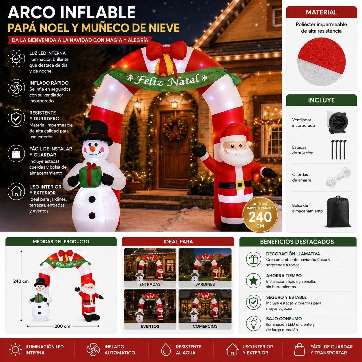 Arco inflable de Papa Noel y Muneco de Nieve 240 cm-2