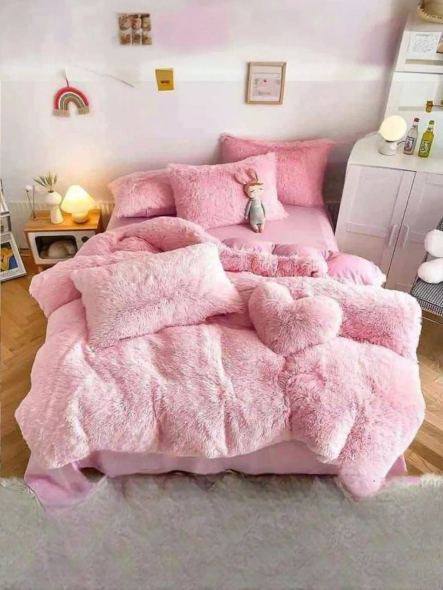 Cobertor de Invierno Peludo Con Chiporro Plaza y Media Color Rosa-1