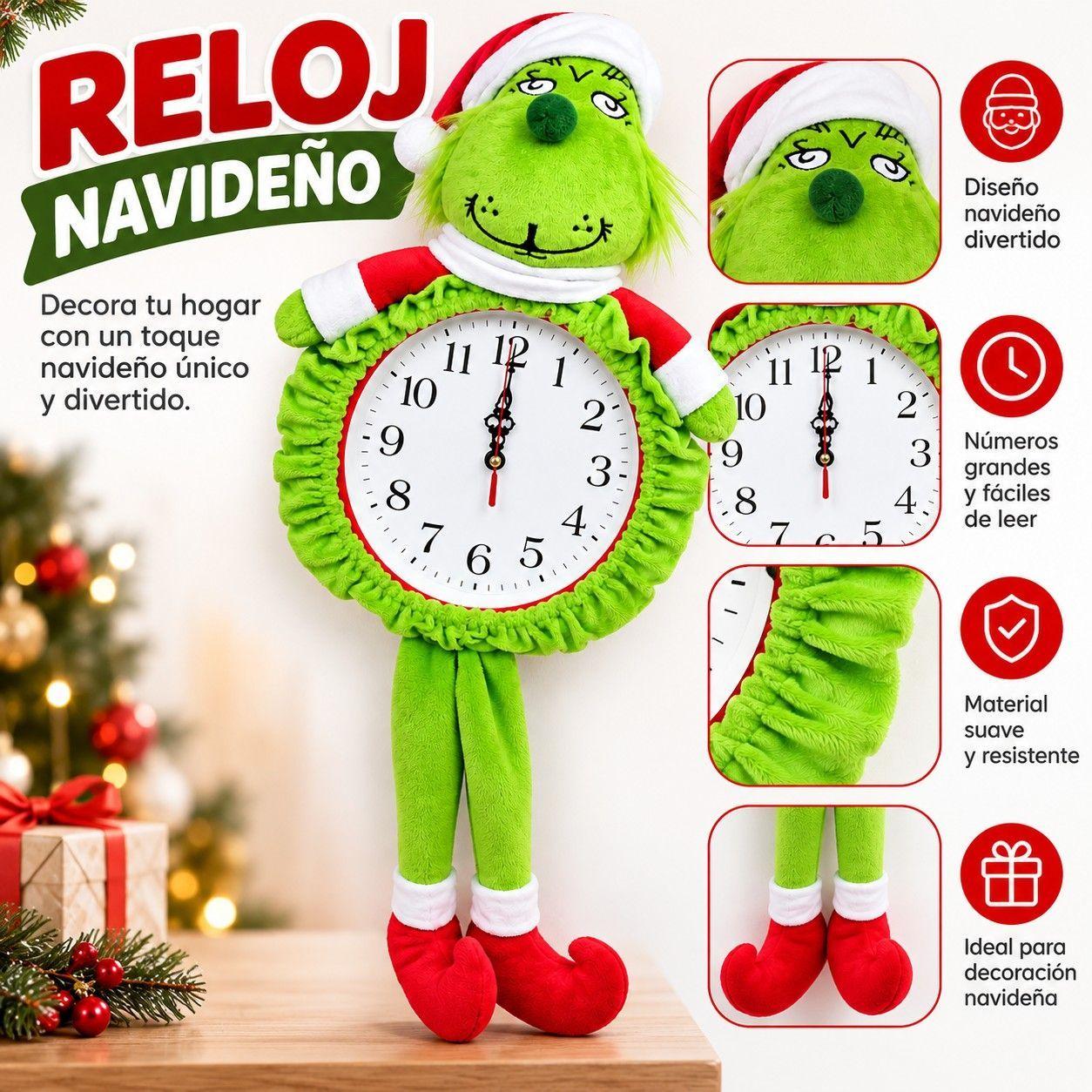Reloj Navide o Decorativo Personaje Verde con Gorro y Piernas Colgantes ...