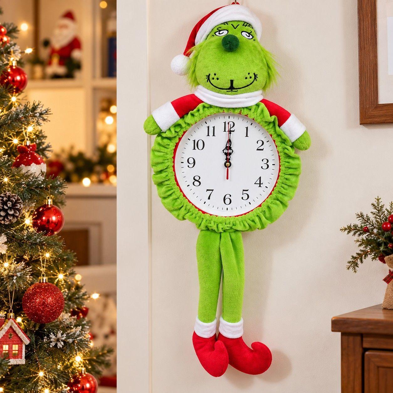 Reloj Navide o Decorativo Personaje Verde con Gorro y Piernas Colgantes ...