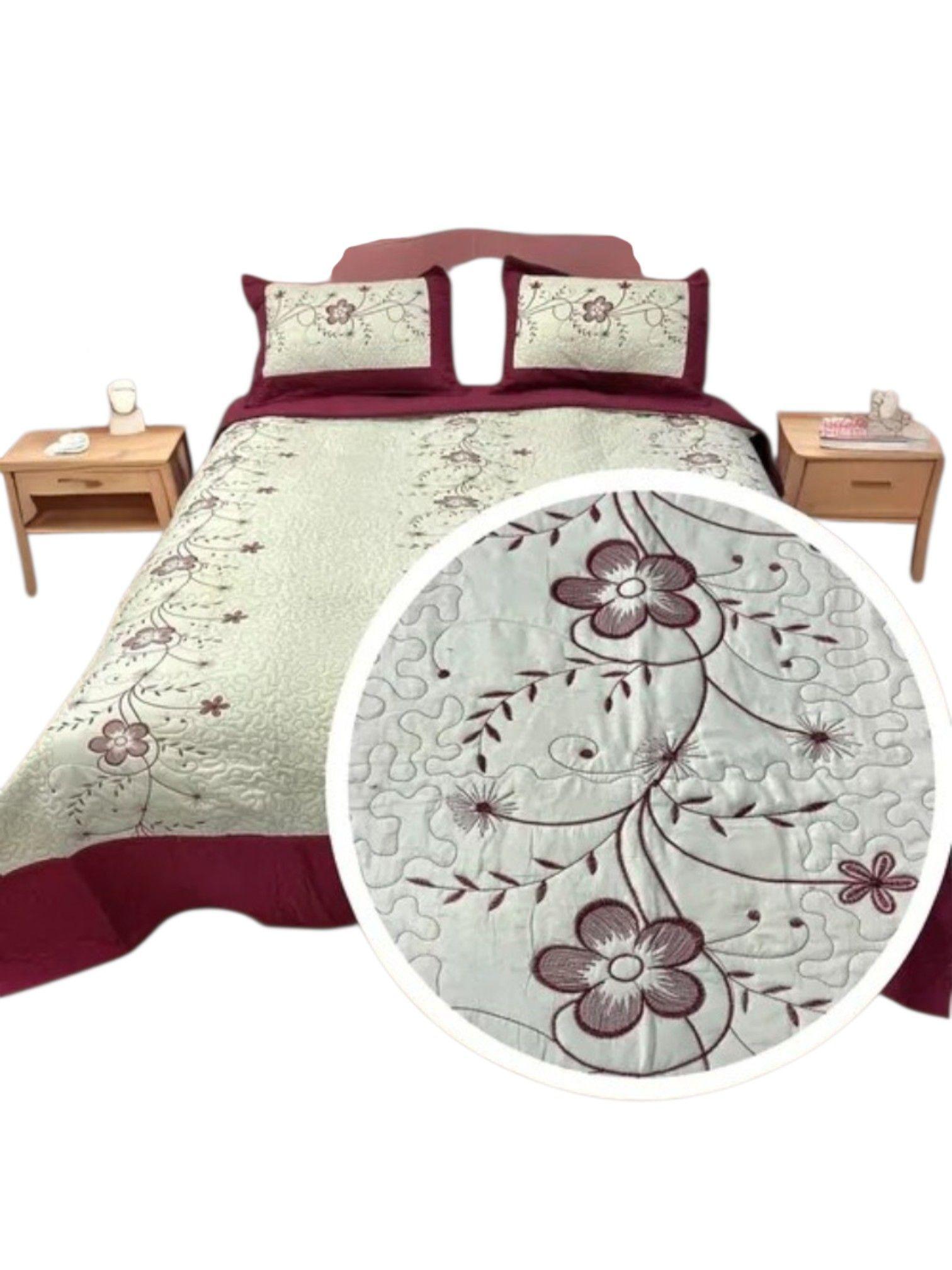 Cubrecama Quilt Verano Flores Bordadas 1.5 Plaza Y Media 01-0