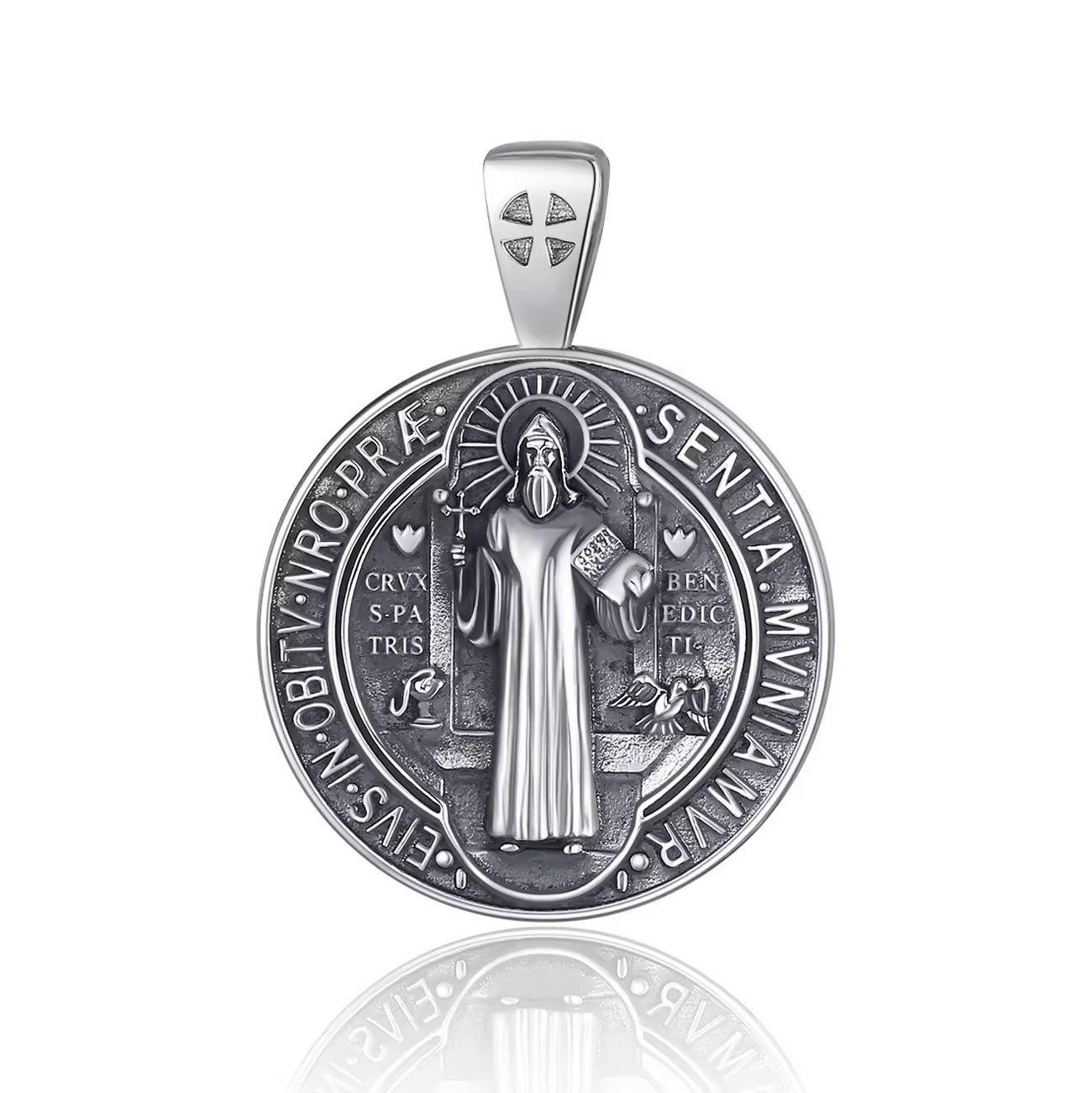 Colgante medalla de san Benito full definición en plata fina 950-0