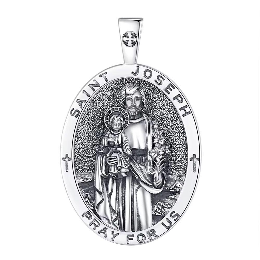 Colgante medalla de san jose en plata fina 950, con cadena-0