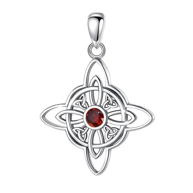Colgante nudo de bruja con piedra granate en plata fina 950-0