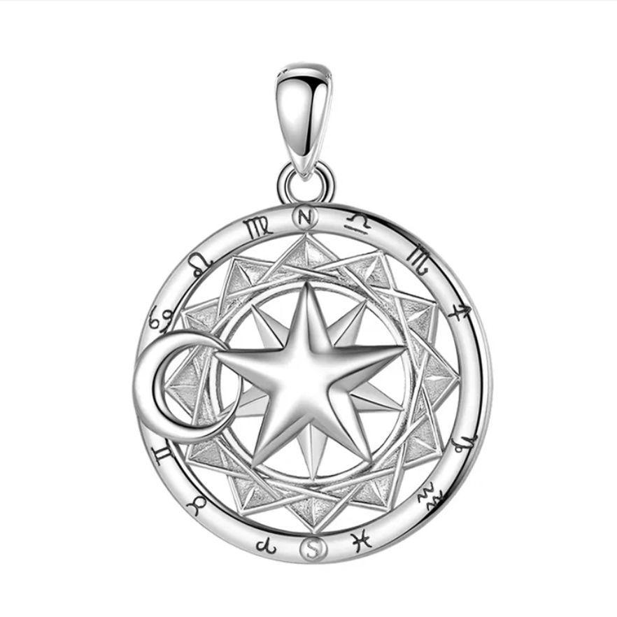 Colgante estrella y luna signos del zodiaco en plata fina 950, con cadena-0