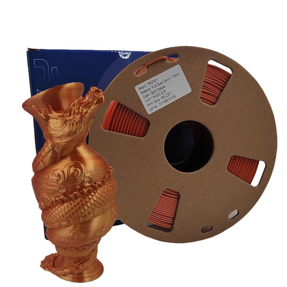 Filamento 3d Pla Seda Doble Color Tronxy De 1.75mm Y 1kg-  GOLD/COPPER-0