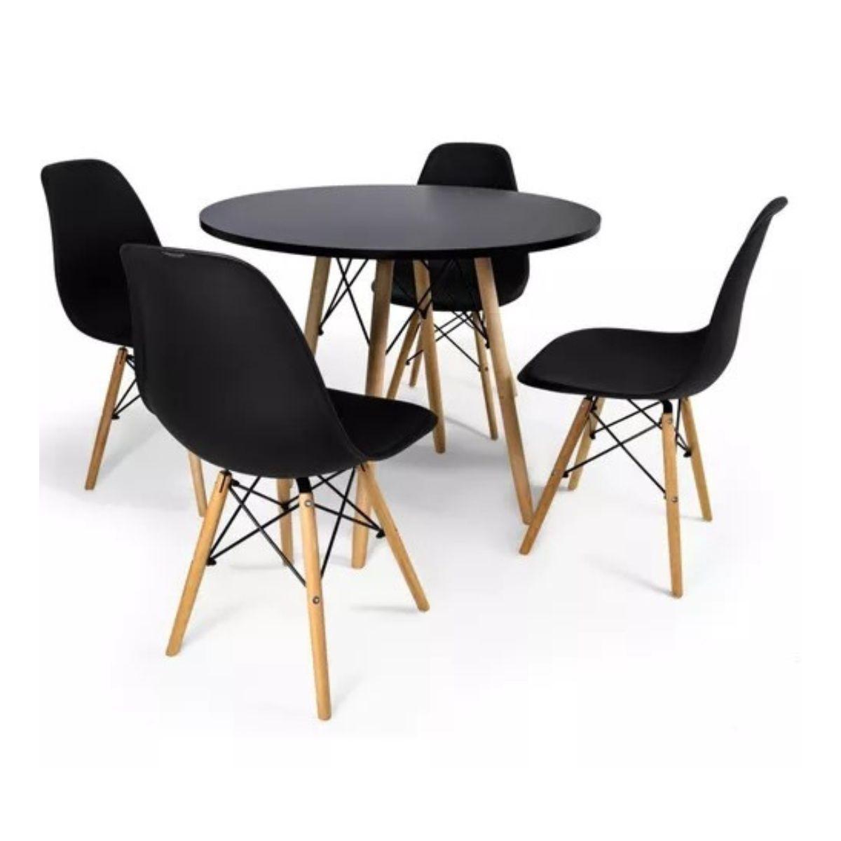 Juego De Comedor 4 Sillas Eames + Mesa Redonda Eames De 80cm Negra-0