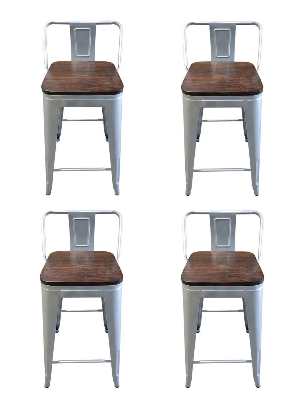 Pack 4 Pisos Taburetes Tolix 66 Cm Base Madera Oscura- Plata-0