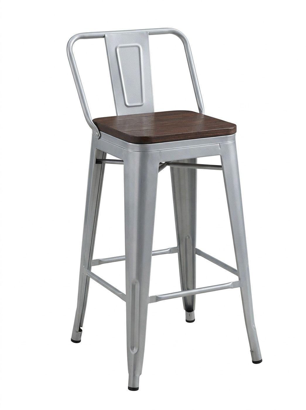 Pack 4 Pisos Taburetes Tolix 66 Cm Base Madera Oscura- Plata-1