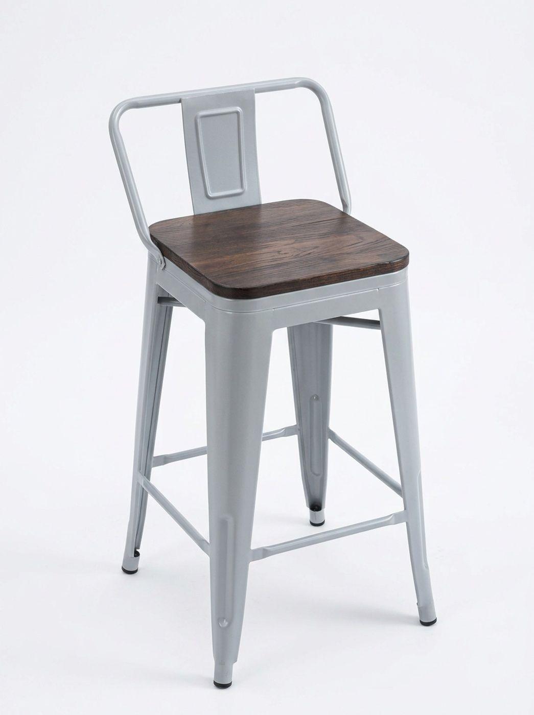 Pack 4 Pisos Taburetes Tolix 66 Cm Base Madera Oscura- Plata-3
