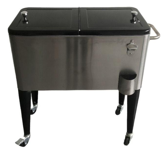 Cooler Retro Nevera Acero Inoxidable Con Ruedas 60 Lts-2