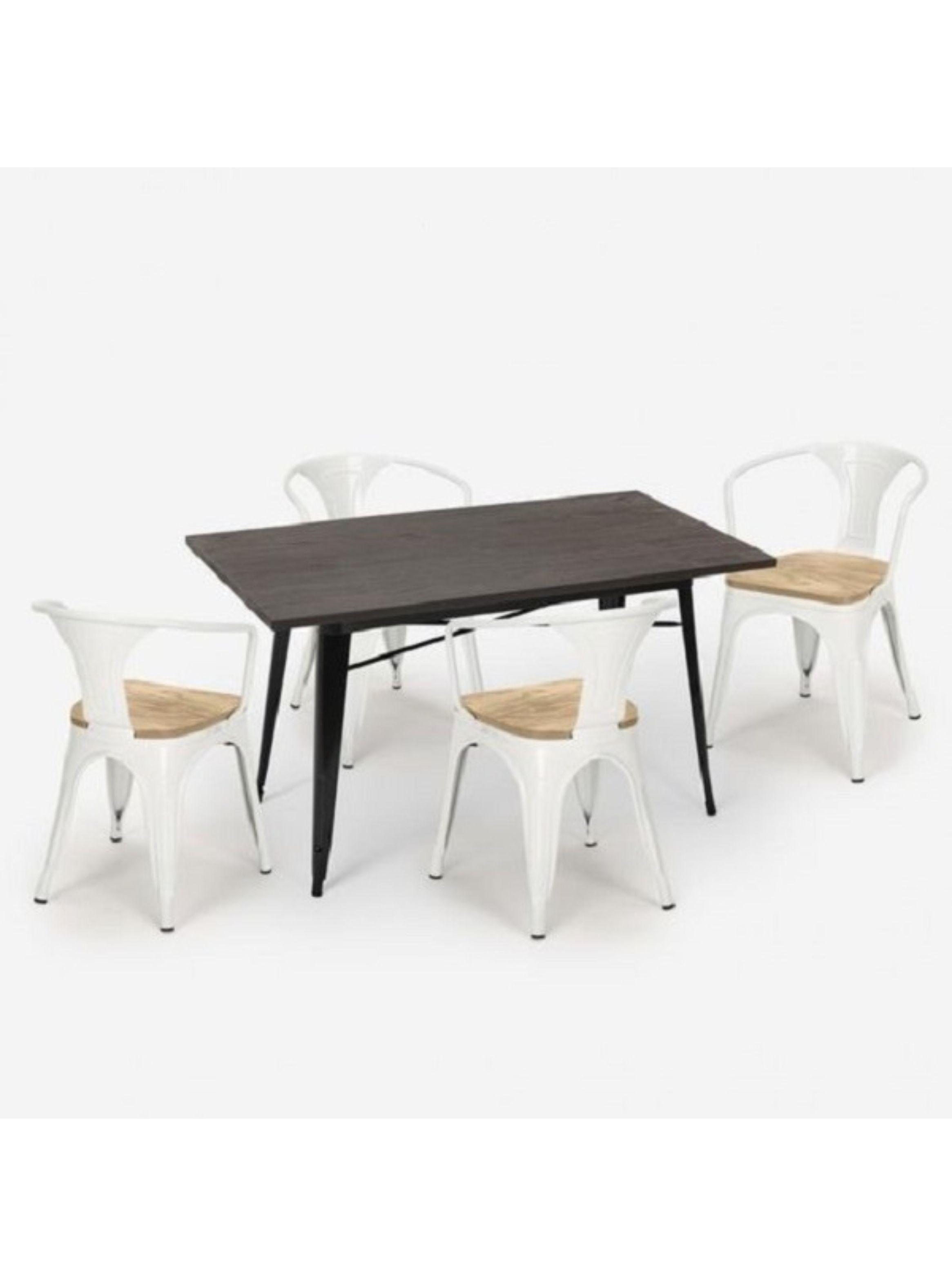 Mesa Rectangular Tolix 120x60x75 cm Base Madera Oscura-  Negra-2