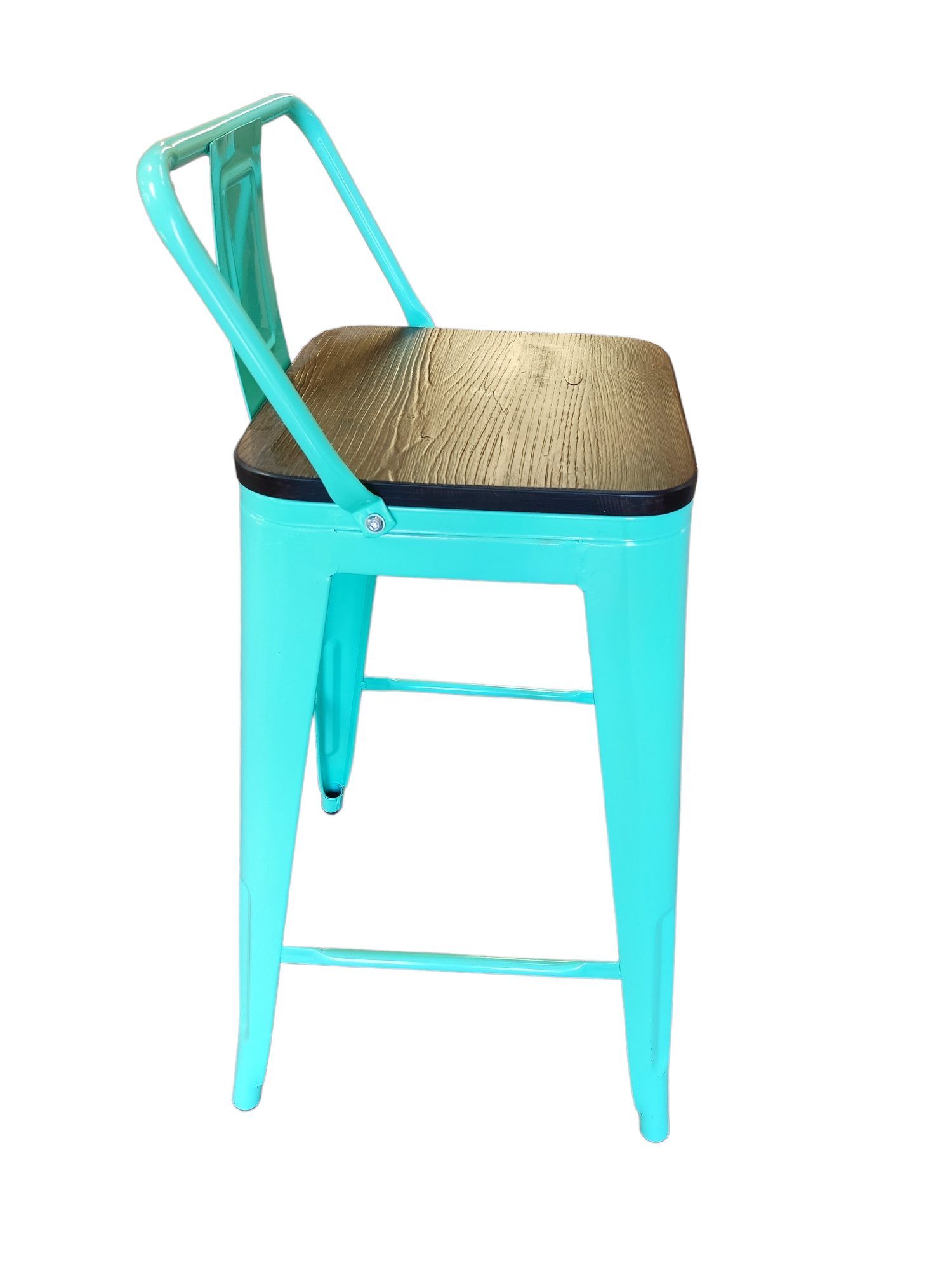 Pack 4 Pisos Taburetes Tolix 66 Cm Base Madera Oscura- Menta-2