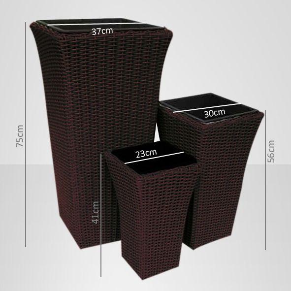 Set De 3 Maceteros Rectangular Color Café Rattan Plástico-1