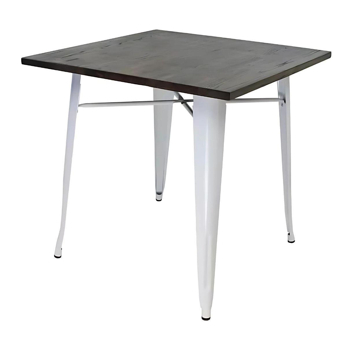 Mesa Tolix 60x60x75 cm Base Madera Oscura- Blanca-0
