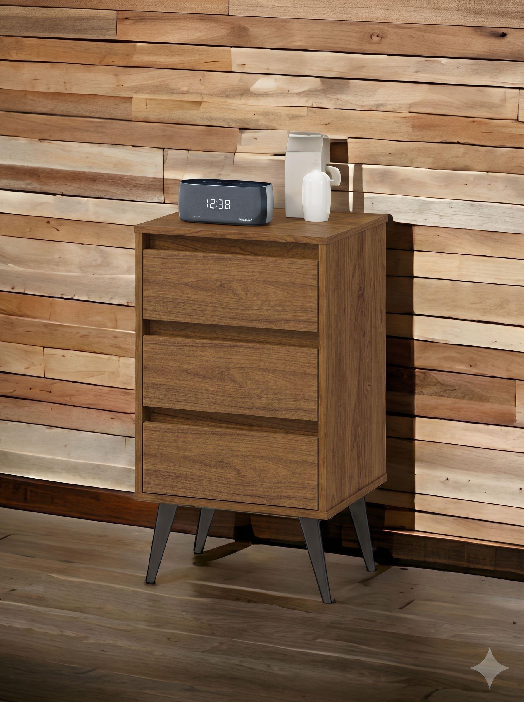 Velador, Mesa De Noche, Mod. Odin, Mueble, Dormitorio- Café-3