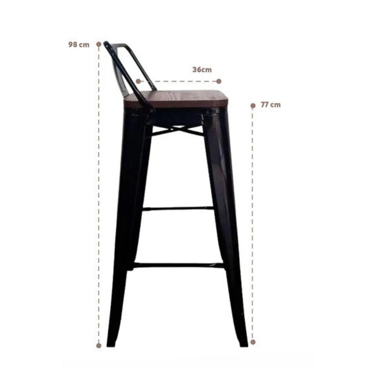Pack 4 Pisos Taburetes Tolix, 77 Cm, Base Madera Oscura- Negro-3