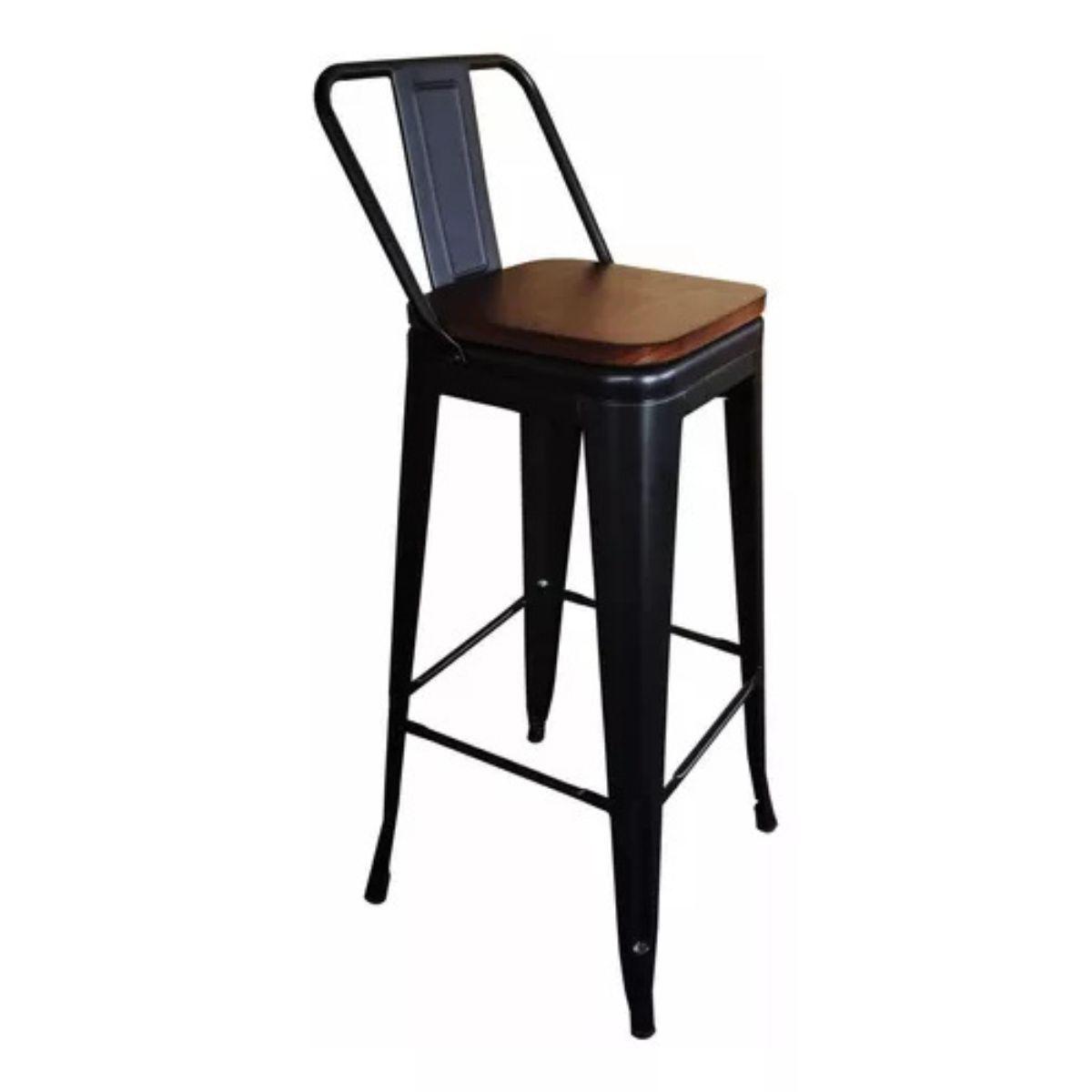 Pack 4 Pisos Taburetes Tolix, 77 Cm, Base Madera Oscura- Negro-2