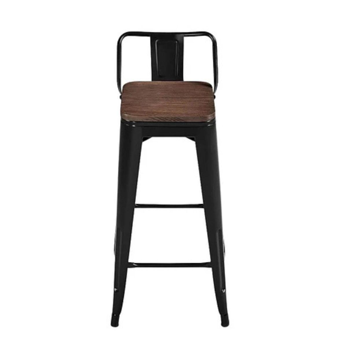 Pack 4 Pisos Taburetes Tolix, 77 Cm, Base Madera Oscura- Negro-4
