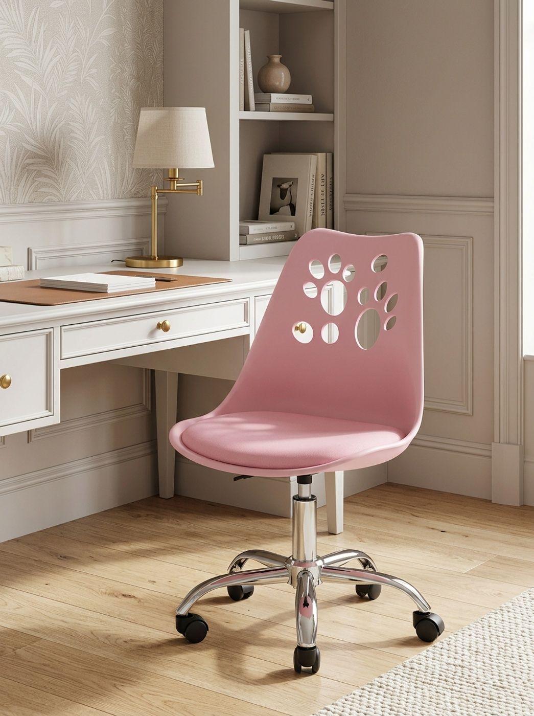 Silla Escritorio Eames Acolchada Tulip, Rosada, Huellas-2