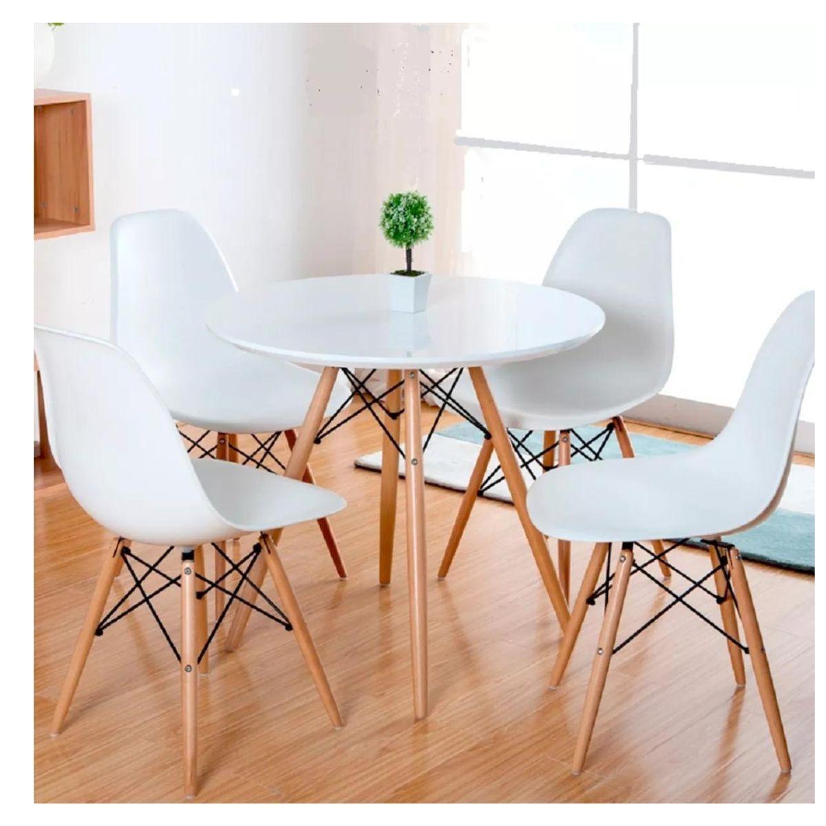 Mesa Tipo Eames Redonda Blanca 80 CM, Madera, Mueble, Diseño-2