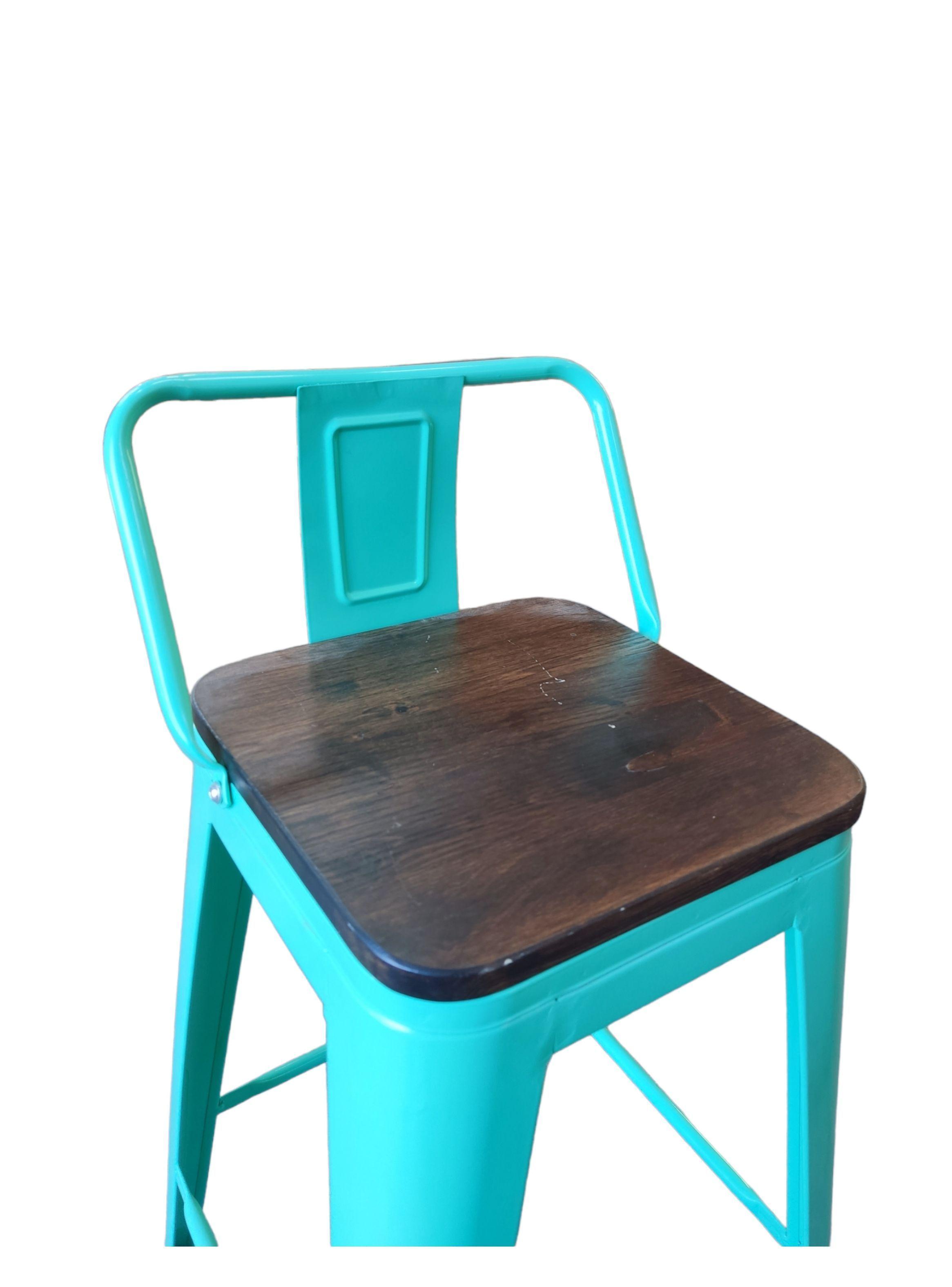 Pack 4 Pisos Taburetes Tolix, 77 Cm, Base Madera Oscura- Menta-2