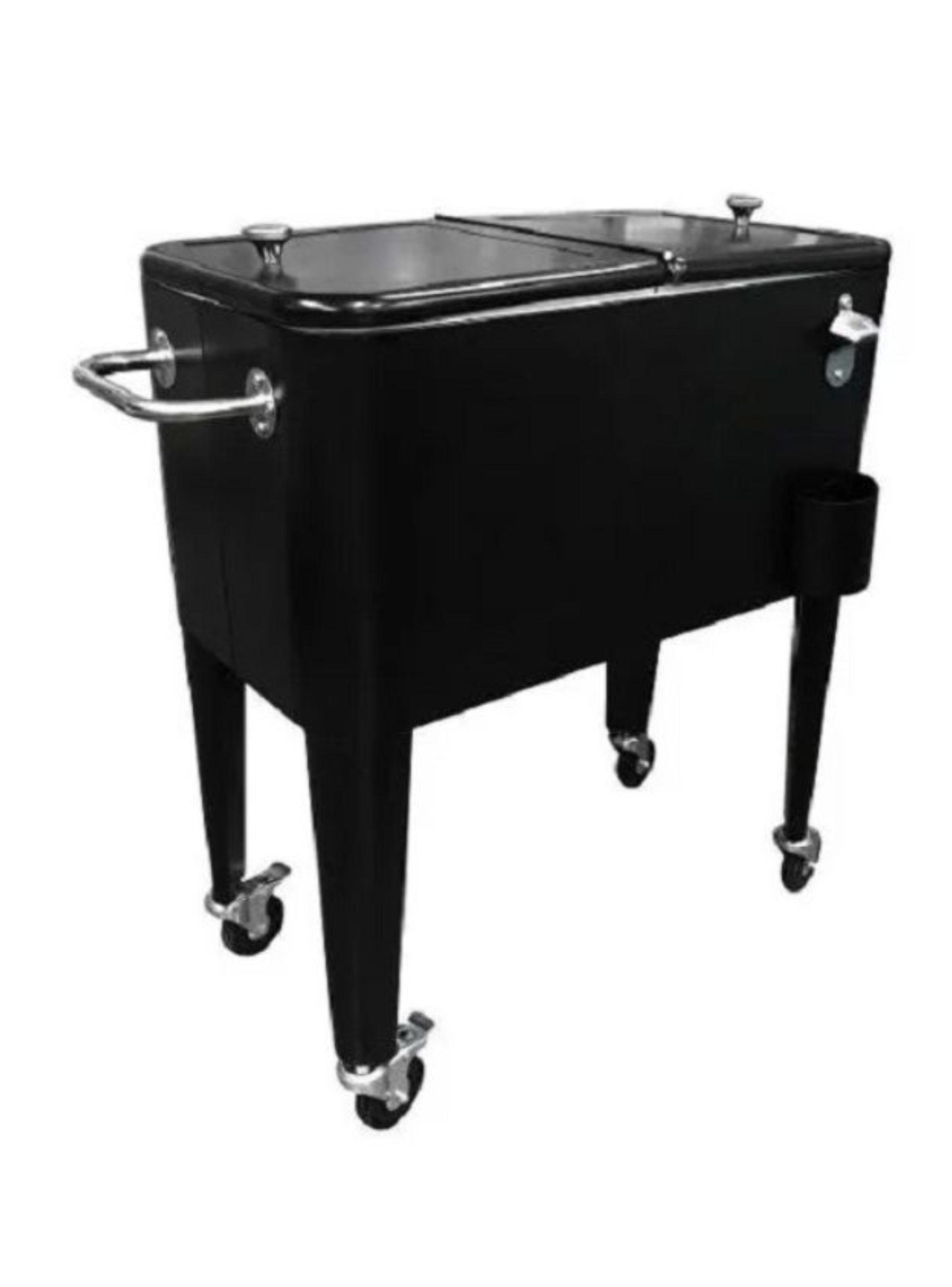 Cooler Retro Metálico Negro Con Manilla Y Ruedas 60 Litros-2