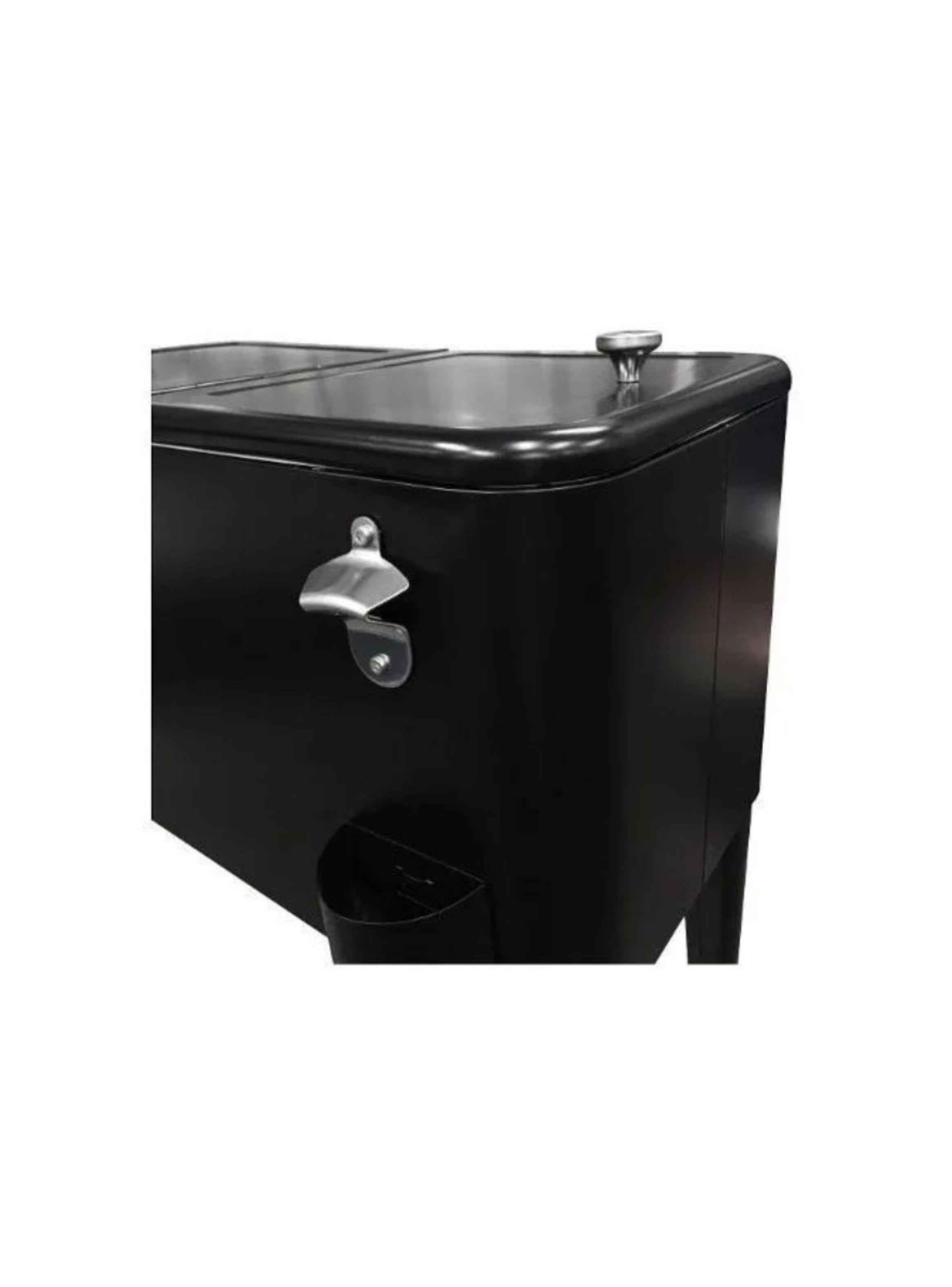 Cooler Retro Metálico Negro Con Manilla Y Ruedas 60 Litros-3