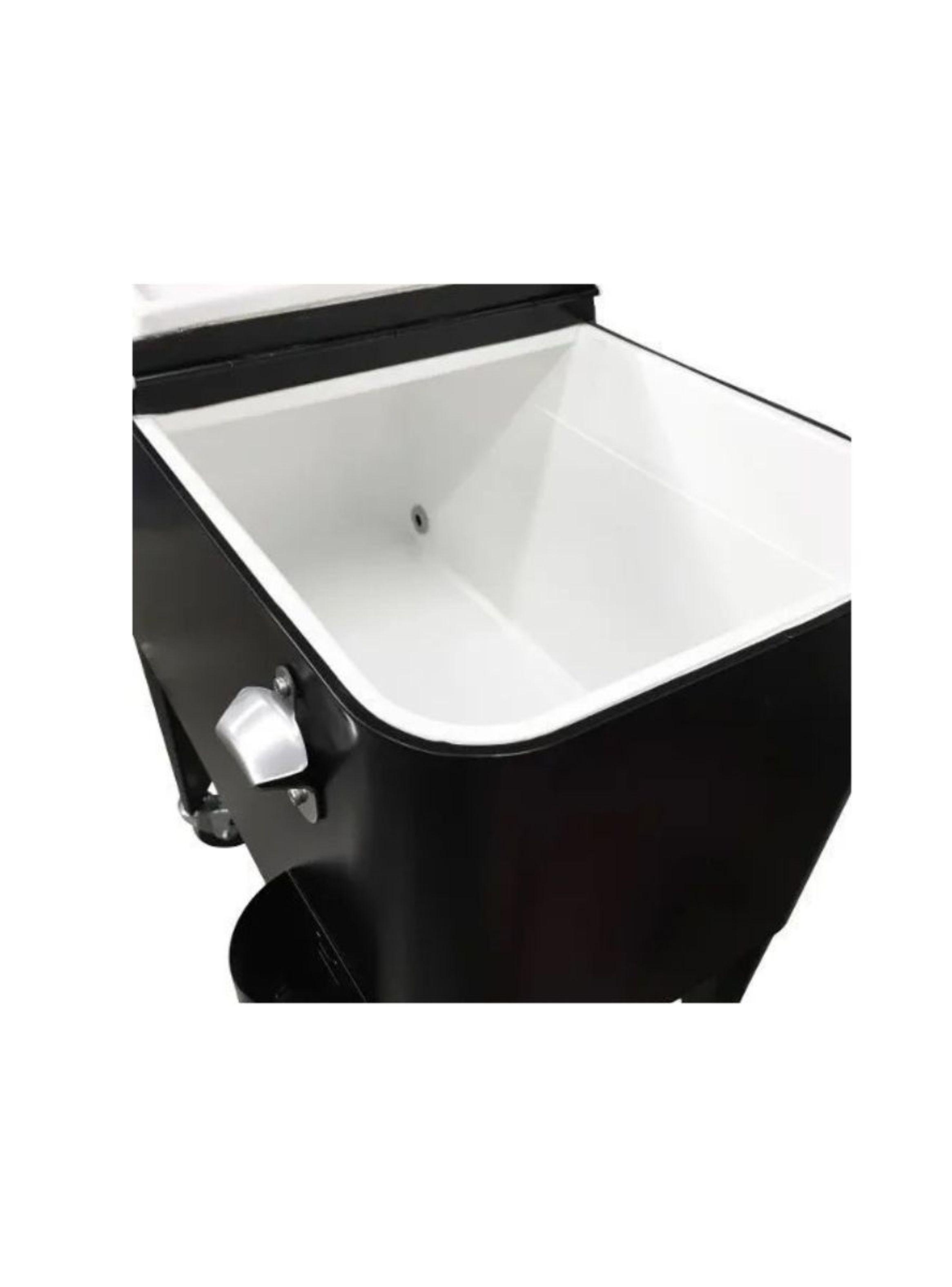 Cooler Retro Metálico Negro Con Manilla Y Ruedas 60 Litros-4
