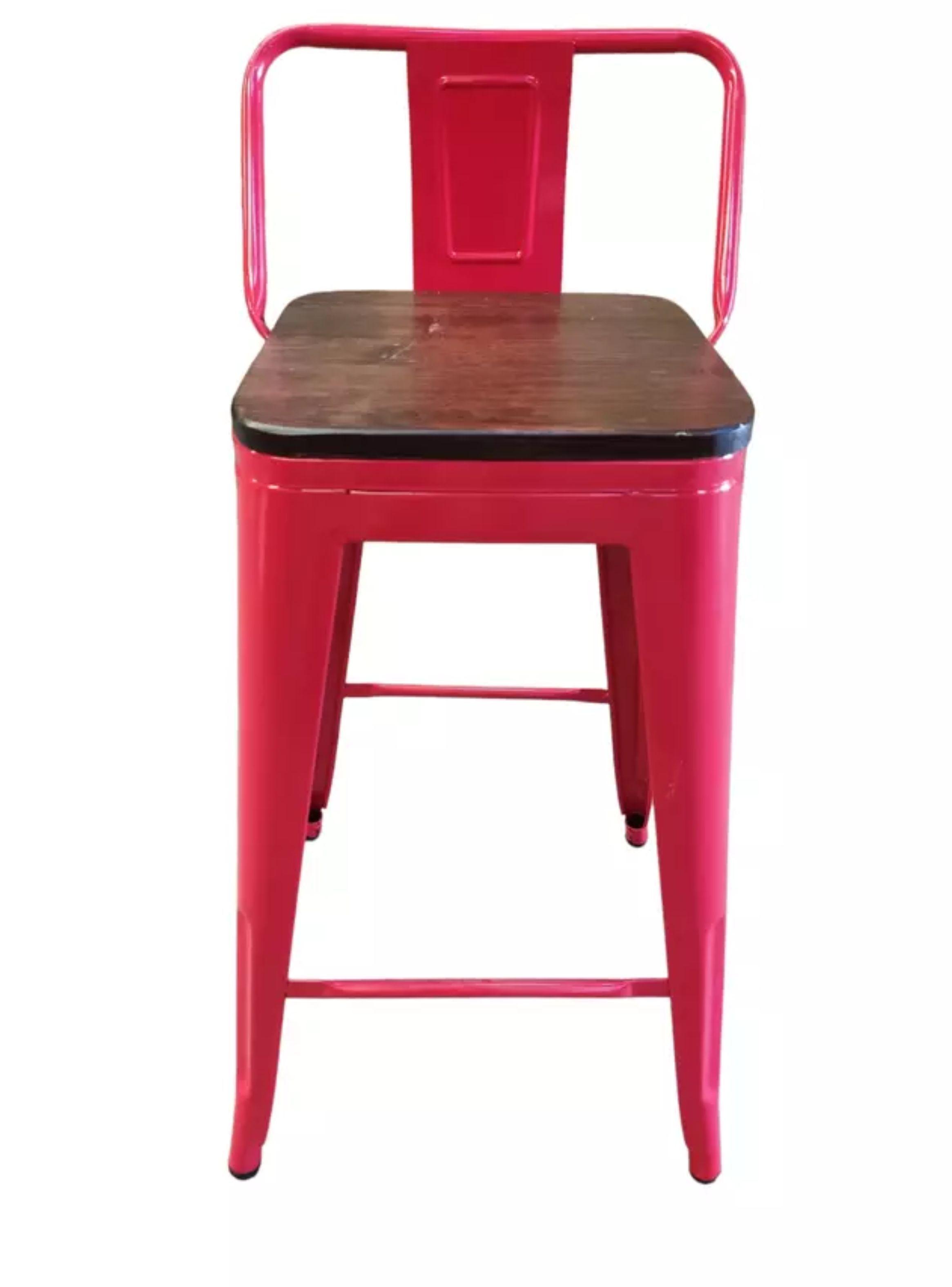 Pack 4 Pisos Taburetes Tolix, 77 Cm, Base Madera Oscura- Rojo-0
