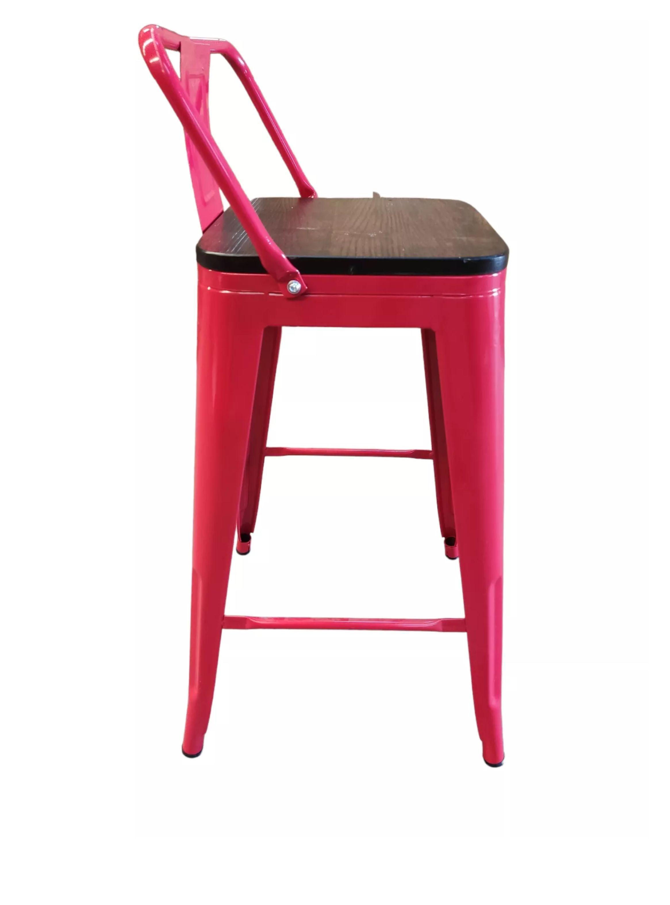 Pack 4 Pisos Taburetes Tolix, 77 Cm, Base Madera Oscura- Rojo-1