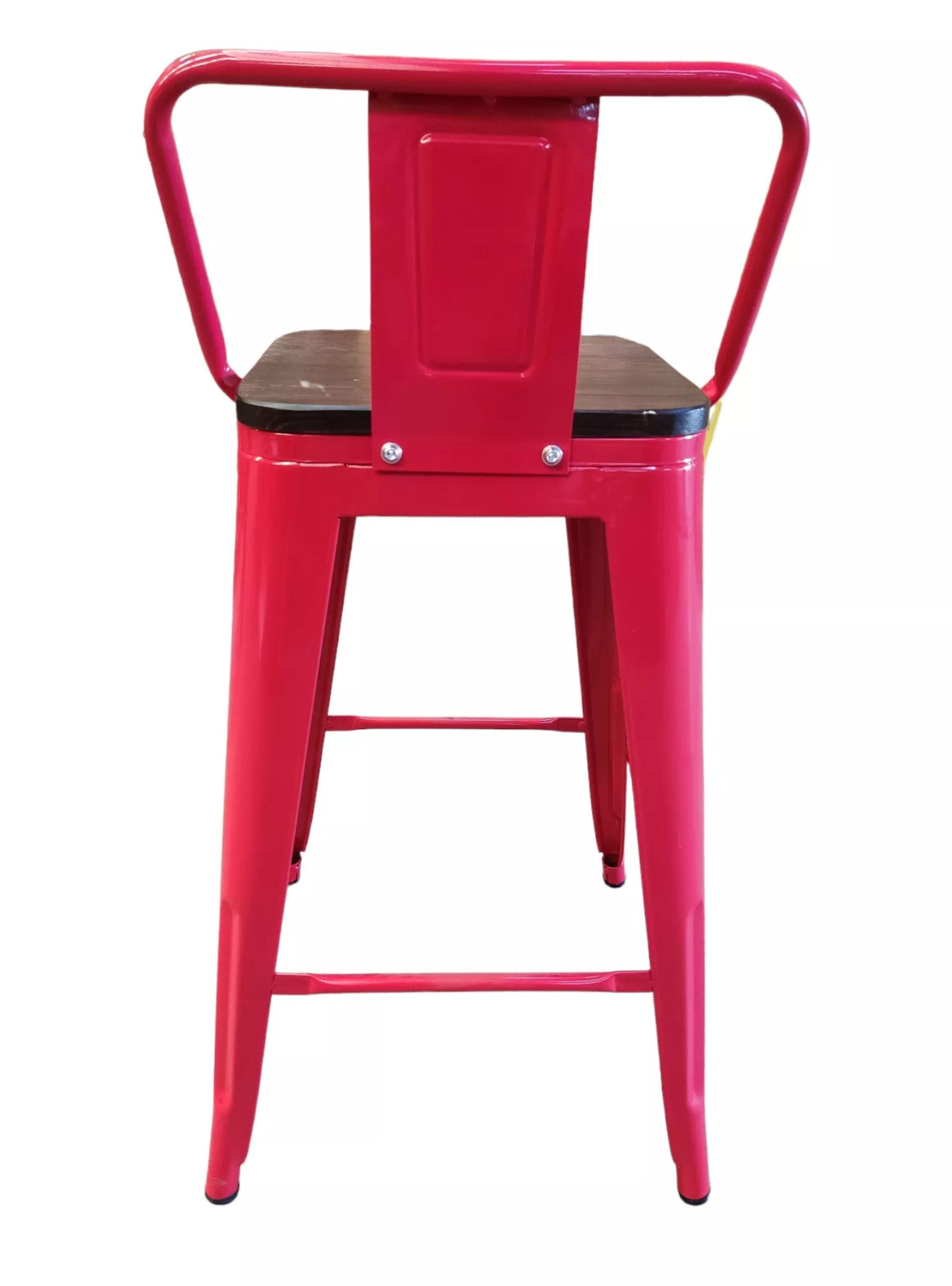 Pack 4 Pisos Taburetes Tolix, 77 Cm, Base Madera Oscura- Rojo-2