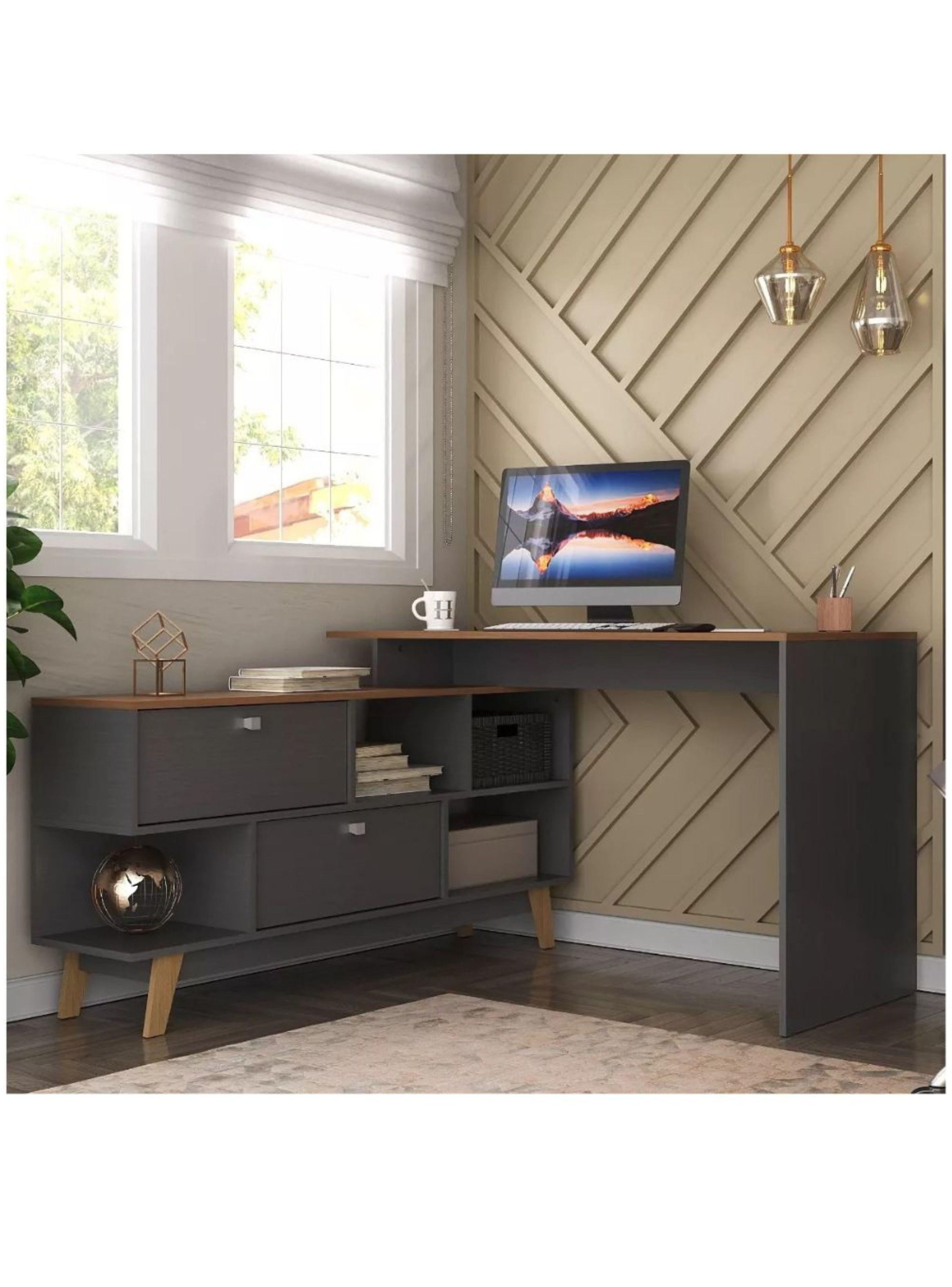 Escritorio Apolo Esquinero 4 Estantes 2 Cajones Y Repisa-2